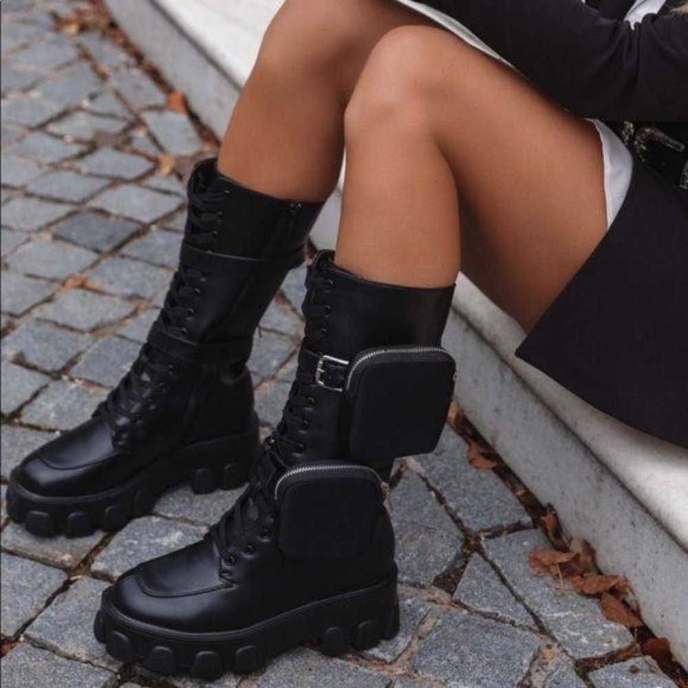 Black Combat Boots with Removable Pouches - Picture 7 of 13